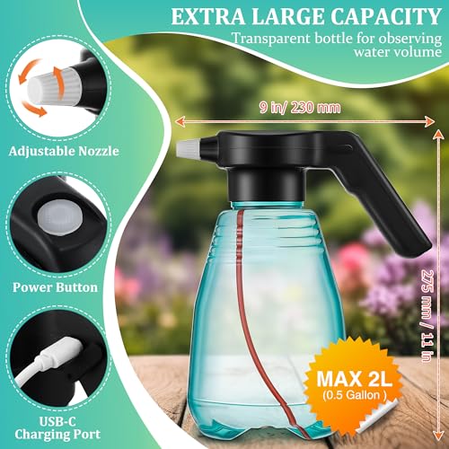 Electric Spray Bottle Plant Mister for Indoor Outdoor Plants, 0.5 Gallon Automatic Watering Can Rechargeable Battery Powered Sprayer with Adjustable Spout for Gardening, Cleaning(Green Style) - style: Green Style