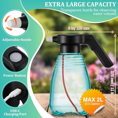Electric Spray Bottle Plant Mister for Indoor Outdoor Plants, 0.5 Gallon Automatic Watering Can Rechargeable Battery Powered Sprayer with Adjustable Spout for Gardening, Cleaning(Green Style) - style: Green Style