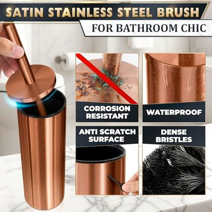 Bronze Toilet Brush and Holder Set - Upgrade Your Bathroom in Seconds - Rust Resistant Stainless Steel Toilet Bowl Brush and Holder with Replaceable Head, Removable Inner Bowl & Splash Guard Cover - color: Bronze