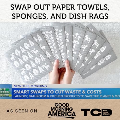 Nordhus Design Swedish Dishcloths,10 Grey Cloths, Made in Sweden - Reusable, Washable Cellulose Cotton Kitchen Cloths - Replace Paper Towels, Wipes, Sponges, Dish Rags - color: 3. Nordic Forest