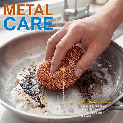 PAMI Heavy Duty Non Scratch Copper Scrubbers for Pots and Pans, Copper Wool Scrubber, Reusable Scouring Pads, Pack of 4