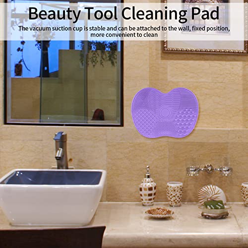 2 Pcs Silicone Make Up Brush Cleaning Mat, Makeup Brush Cleaner Mats, Cosmetic Cleaning Pads, Portable Washing Tool with Suction Cup for Makeup Cosmetic Brushes - color: Green and Purple