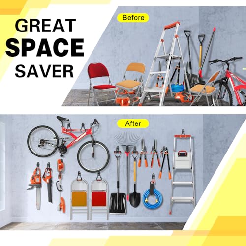 2 Pack Heavy Duty Garage Hooks Storage Organizer Wall Mount Power and Garden Tool Hangers, for Hanging Ladders, Ropes, Hose, Bulk Items - color: Black 2 pack