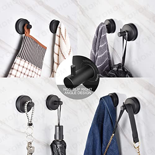 YOHOM Suction Cup Hooks Shower Towel Holder Stainless Steel Vacuum Bathroom Shower Hook Suction Towel Rack Kitchen Organizer for Bathrobe Loofah Matte Black 4Pcs - color: 4 Matte Black