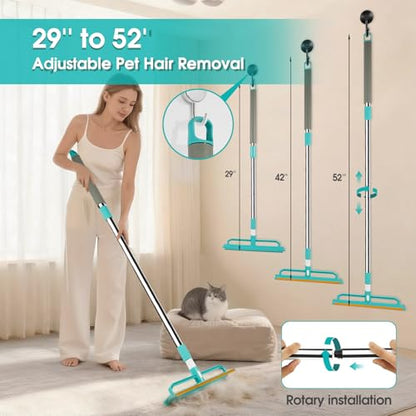 2-in-1 Carpet Rake for Pet Hair Removal, Silicone & Metal Dual-Sided Carpet Rake with 52” Telescopic Adjustable Long Handle, Pet Hair Remover Tool Kit for Rugs/Mats/Sofa Cat Dog Hair