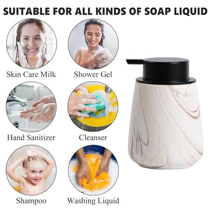 12Oz Foam Hand Soap Dispenser - Modern Ceramic Foaming Soap Dispenser with Easy-to-Press Pump, Reusable and Refillable Liquid Dish Soap Dispensers for Bathroom & Kitchen, Marble Brown - color: Marble Brown, style: Foam Pump