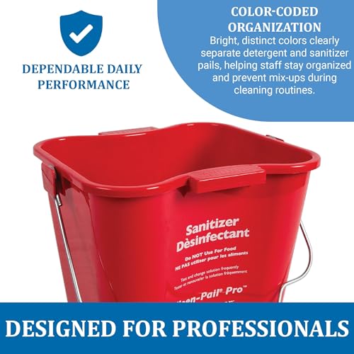 San Jamar Kleen-Pail Pro Sanitizer Pail Cleaning Bucket with Bail Handle for Cleaning, Kitchens, Restaurants, And Janitorial Use, Plastic, 3 Quarts, Red - size: 3 Quarts