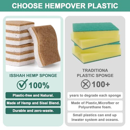 12Pack Natural Kitchen Sponge, Biodegradable Cellulose and Coconut Scrubber, Eco Friendly Sponges for Dishes