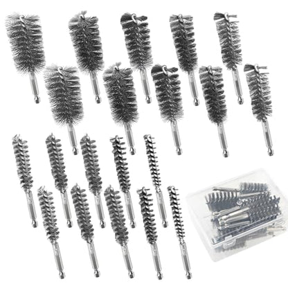 20Pcs Wire Bore Brush for Drill Set 1/4" Hex Shank Stainless Steel Wire Brush (8/10/13/15/17/19/22/25/28/30mm) Each 2 Drill Brushes Attachments for Rust Paint Removal Grinding Sanding Polishing