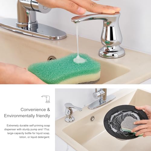 GAGALIFE Kitchen Sink Soap Dispenser Chrome, Built in Soap Dispenser with 17 OZ Bottle, Refill from The Top, Liquid Dispenser for Kitchen Sink - color: Chrome, size: with Bottle