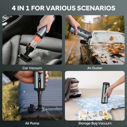 7-in-1 Aluminum Alloy Wireless Car Vacuum Cleaner, 20kPa Strong Suction Handheld Vacuum, Portable with Smart Digital Display, 2 Suction Modes for Car, Desk, Keyboard and Small Spaces（Cyan）