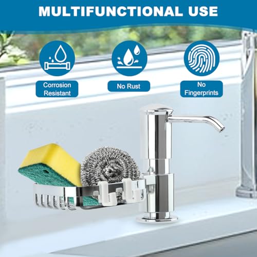 Soap Dispenser for Kitchen Sink, Built in Soap Dispenser Pump with Sponge Holder,Under Counter Brushed Nickel ABS Pump Head with 40" Extension Tube Kit(Silver) - color: Silver