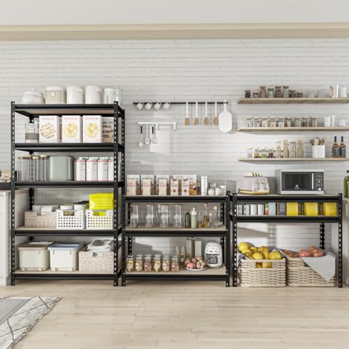 36.12"W: Father&I 5-Shelf-Storage-Rack Industrial Metal+Wood Garage/Kitchen Shelves Steel Utility Stand Shelving Unit Adjustable Heavy-Duty Shed/Closet/Pantry Organizer 72"h*36.12W*16d, Black - size: 72*36*16 Wood-5T