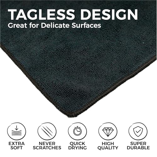 The Rag Company - All-Purpose Microfiber Terry Cleaning Towels - Commercial Grade, Highly Absorbent, Lint-Free, Streak-Free, Kitchens, Bathrooms, Offices, 300gsm, 14in x 14in, Midnight (12-Pack) - color: Midnight, size: 14in x 14in