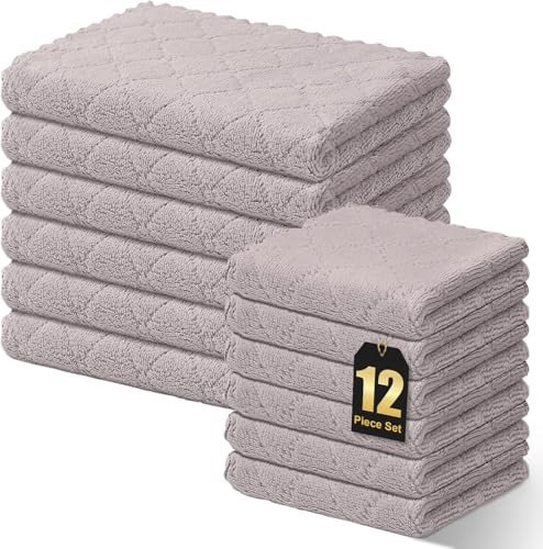 Homaxy Kitchen Towels and Dishcloths Set, 10 x 10 and 13 x 19 Inches, Set of 12 Super Soft and Absorbent Coral Velvet Kitchen Towels, No Lint and Nonstick Oil Fast Drying Dish Towel, Grey - color: Grey, size: 12-PIece Set