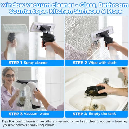 Window Vacuum Squeegee with Extendable Pole 31-40", 2000Pa Electric Window Cleaning Tool with 2200mAh and 150ml Dirty Water Tank, Long Handle Squeegee for Windows, Shower Doors, Mirrors, and Tiles