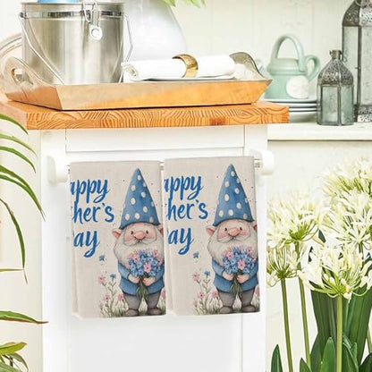 Happy Father's Day Kitchen Towels Set of 3, Ultra Absorbent Dish Towels Quick Drying Microfiber Hand Towel Decorative Blue Gnomes Rustic Garden Floral Tea Towel Dishcloths for Kitchen Cleaning 18"x28" - size: 3 Pack