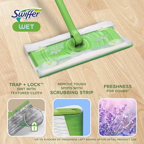 Swiffer Sweep + Mop, Wet Pads Refill, Floor Cleaner for Dirt, Dust, Hair, Cleaning Cloths for Mopping Home, Bathroom, Kitchen, All Purpose Multi-Surface Floor Wipes, Lavender, 12ct - size: 12 Count (Pack of 1)