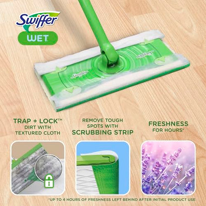 Swiffer Sweep + Mop, Wet Pads Refill, Floor Cleaner for Dirt, Dust, Hair, Cleaning Cloths for Mopping Home, Bathroom, Kitchen, All Purpose Multi-Surface Floor Wipes, Lavender, 12ct - size: 12 Count (Pack of 1)