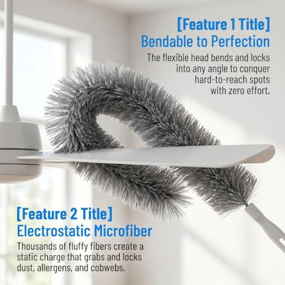 2026 Flexible Microfiber Fan Duster, Bendable Crevice Brush for AC Vent, Car, Curtain, Cobweb, Washable Reusable（Gray 2 PCS） - color: Gray 2 Pcs