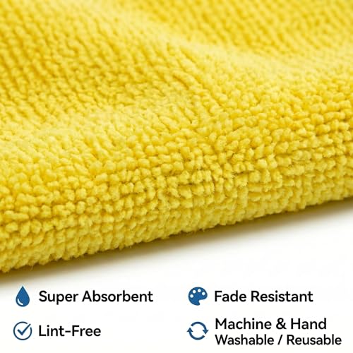 Microfiber Cleaning Cloth 10 Pack, 9.8 x 9.8 Inch Towels, Ultra Absorbent & Lint-Free, Streak-Free Rags for Car, Kitchen, Window & Household, Reusable Washable Cleaning Cloths (Yellow) - color: Yellow