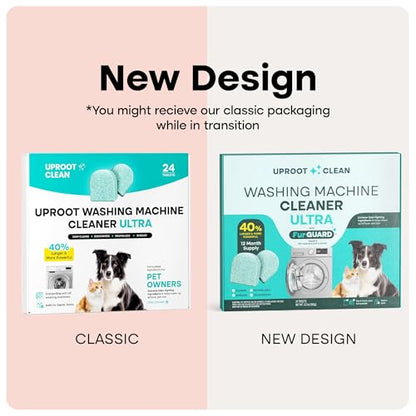 Uproot Clean Washing Machine Cleaner Tablets Ultra - 40% Stronger Formula: Designed for Pet Owners, Remove Residue, Grime & Odors, Compatible with HE, Top & Front Load, 24 Pack - 12 Month Supply - style: Ultra