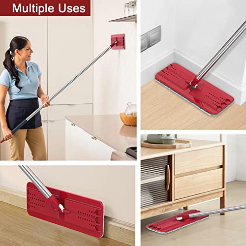BOSHENG Hands-Free Mop and Bucket Set with 3 Washable Pads, Wet/Dry Floor Cleaning System, Red/Black - size: Mop and Buckets Set with 3 Pads Red