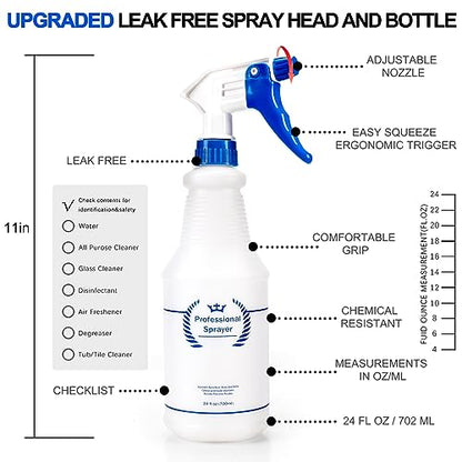 Plastic Spray Bottle, Empty Spray Bottles (2 Pack 24 Oz), All-Purpose Sprayer for Cleaning Solutions, Hair Spray, Bleach, Planting, BBQ, Mist & Stream Water Spraying Bottle with Adjustable Nozzle - size: 2-Pack