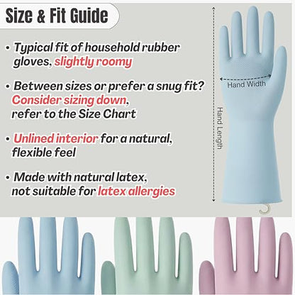 IMARU 3 Pairs Dishwashing Gloves with Hanging Hooks - Reusable Rubber Cleaning Gloves for Household & Kitchen & Gardening, Non-Slip & Waterproof & Durable (Large) - size: Large