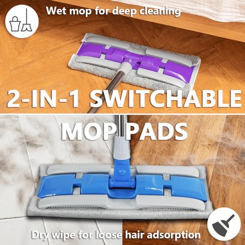 Electrostatic Dust Clip-On Mop for Pet Hair, 57" Adjustable Long Handle, 360° Rotating Head, 2 Reusable Static Cloths, 2 Microfiber Cloths & 1 Scraper, Ideal for Pet Loose Hair & Daily Dust Cleaning - color: purple
