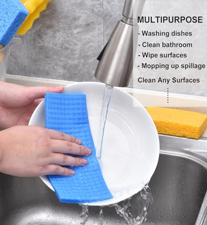 METUUTER 10 Packs Swedish Dishcloths for Kitchen, Reusable Kitchen Dishcloths Compostable Cellulose Dish Clothes for Household Use - color: Blue+red+orange+mint Green+yellow