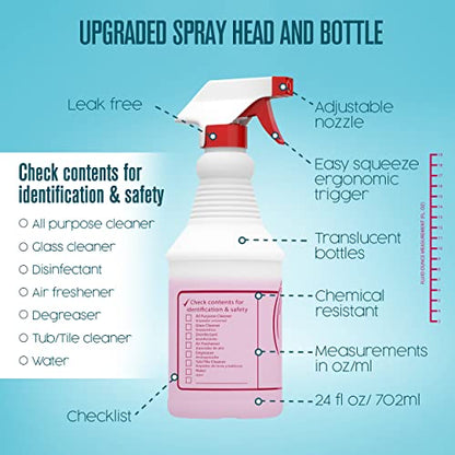 Houseables Empty Spray Bottles for Cleaning Solutions, 24 Oz Plastic Refillable Sprayer, 3-PK, Heavy Duty All Purpose Water Mist, Adjustable Nozzle, Leak Proof
