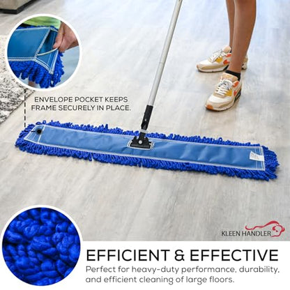 KLEEN HANDLER 36 Inch Microfiber Dust Mop, Large Washable Commercial Mop Head Replacement, Sweeper, Janitorial Supplies, Blue - color: Blue - 36 Inch, size: 1 Pack