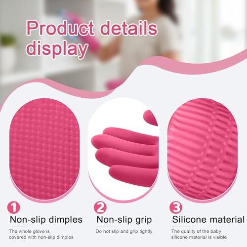 1 Pairs Household Rubber Cleaning Gloves, Long Cuff Dishwashing Gloves with Non-Slip Grip for Kitchen, Bathroom - color: Pink, size: Small