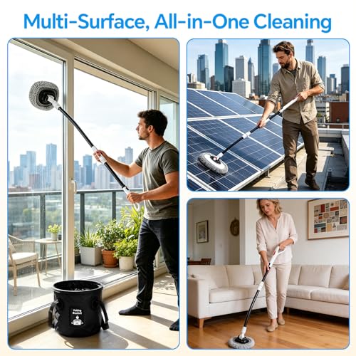 7-in-1, Car Wash Brush 15°Curved with 47" Long Handle and 90° Rotating Replaceable Brush Head, Car Wash Kit with Microfiber Towel and Tire Brush for Car, SUV, RV, Floor Cleaning-White. - color: White