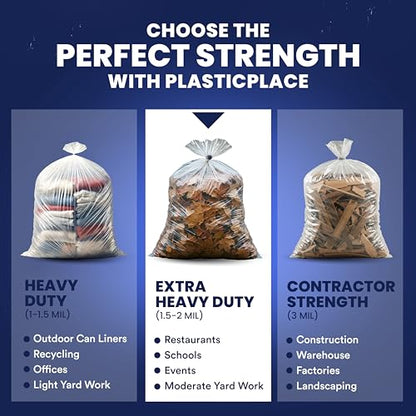 Plasticplace Heavy Duty 55-60 Gallon Trash Bags – Clear Garbage Can Liners (38” x 58”) – Durable Multiuse, Puncture-Resistant, 50 Count – Ideal for Kitchens, Warehouses and Recycling Trashbags 1.5 Mil - color: Clear, size: 1 Count (Pack of 50)