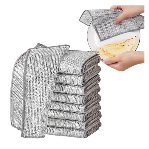 ANIS·KEAAR 10 Pack 2025 Upgraded Double Layer Non-Scratch Wire Dish Cloth, Multipurpose Wet & Dry Metal Scrub Rags for Dishes, Cookware, Sinks, Stoves