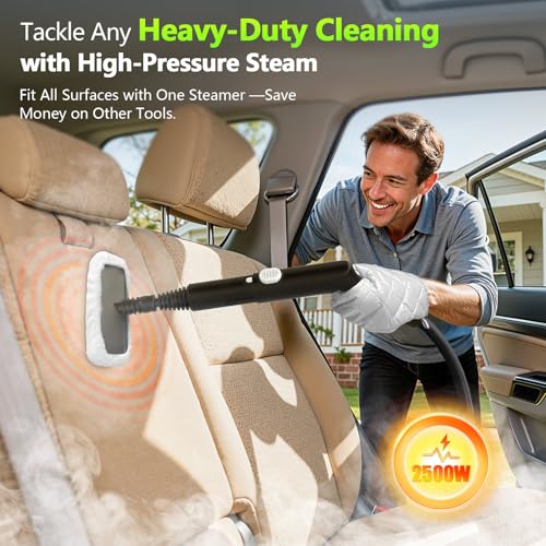 Handheld Steam Cleaner, 3S Instant Heat 1350W High Pressure Steam Cleaner, Portable Chemical-Free Deep Cleaning Steamer for Grout Tile Bathroom Kitchen Car Detailing with Continuous Refill (White)