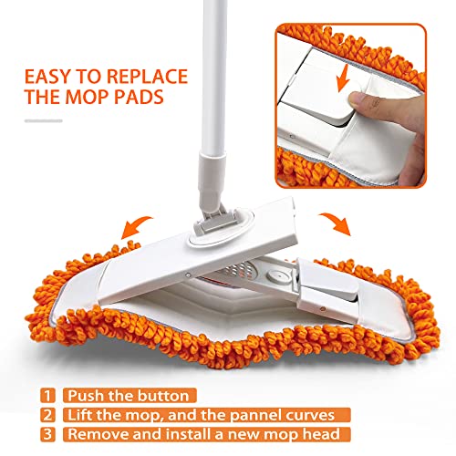 Dust Mop for Floor Cleaning with Washable Microfiber Pad - JEHONN Dry Wet Flat Mop with Scouring Pad for Hardwood, Laminate, Tile, Marble