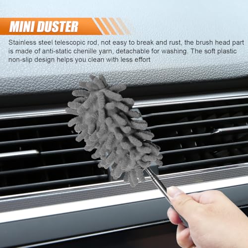 6PCS Microfiber Duster for Cleaning, Washable Chenille Hand Dusters with Extendable Telescoping Pole, Mini Car Interior Dusting Brush Tool for Auto Dash, Home, Office, Blinds(Gray) - color: Gray