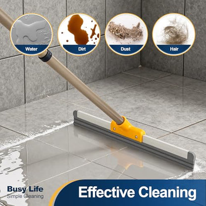 Yocada Rubber Floor Squeegee TPR Blade Scrubber Broom Telescopic Household Shower Squeegee for Garage Courtyard Concrete Shower Bathroom Floor Marble Tile Water Foam Pet Hair Removal Cleaning