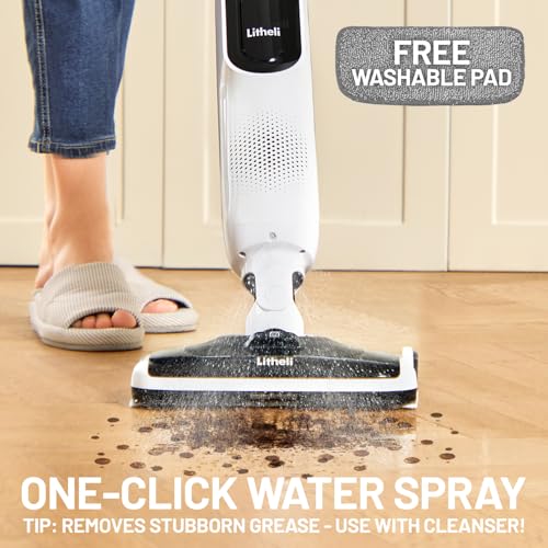 LiTHELi Cordless Vacuum Mop Cleaner, 2-in-1 Hard Floor Stick Vacuum, Wet Dry Mop, 2 Disposable Dust Boxes, 14 Disposable Pads & 1 Washable Pad, 2 Swappable 4000mAh Batteries