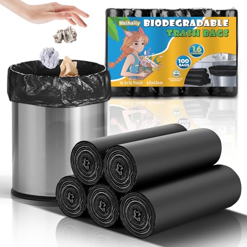 Compostable Trash Bag 1.6 Gallon - Black Unscented Strong Thick Tiny Garbage Bags Tear Resistant & Odor Control, Perfect for Small Wastebaskets in Office, Kitchen, or Nursery heihaily - style: Bio-1.6Gal-Black100