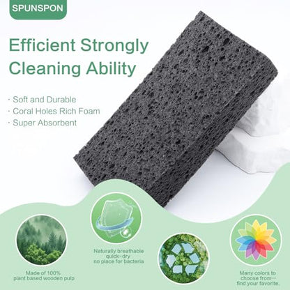 Large Cellulose Sponges, Kitchen Sponge for Dish, Thick Heavy Duty Scrub Pads, Non-Scratch Scrubber for Household/Cookware/Bathroom/Office/Boat 5.5" x 3" x 1" (7 Pack) Black - color: Black