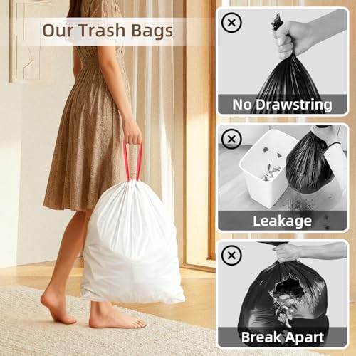 KUK 13 Gallon Tall Kitchen Drawstring Trash Bags, Unscented, White, 200 Count, Tear-Free Individual Garbage Bags, Tear-Resistant, Leak Proof, Garbage Bag for Kitchen, Home Office 2 - size: 1 Count (Pack of 200)
