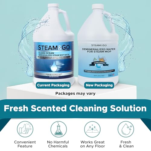 Steam & Go Demineralized Water for Steam Mop – Clean Ocean Scent, 128 fl oz (1 gal) | Scented Floor Cleaner Solution, Ready-to-Use, Compatible with Any Steam Cleaner - size: 1 gallon
