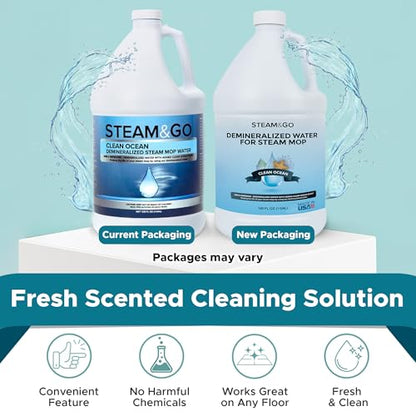 Steam & Go Demineralized Water for Steam Mop – Clean Ocean Scent, 128 fl oz (1 gal) | Scented Floor Cleaner Solution, Ready-to-Use, Compatible with Any Steam Cleaner - size: 1 gallon