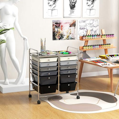 DREAMADE Rolling Cart with Storage Drawers, Utility Cart with Removable Plastic Drawers, Lockable Wheels, Art Cart for Classroom Organization Art Supplies Office Scrapbook (12 Drawers, Mixed-black) - color: Mixed-black, style: 12 Drawers