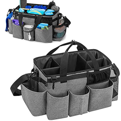 LoDrid Wearable Cleaning Caddy Bag with 4 Foldable Dividers, Cleaning Supply Organizer with Shoulder Strap and Side Handles for Cleaners & Housekeepers, Grey - color: Gray