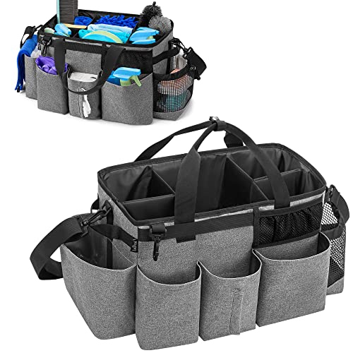 LoDrid Wearable Cleaning Caddy Bag with 4 Foldable Dividers, Cleaning Supply Organizer with Shoulder Strap and Side Handles for Cleaners & Housekeepers, Grey - color: Gray